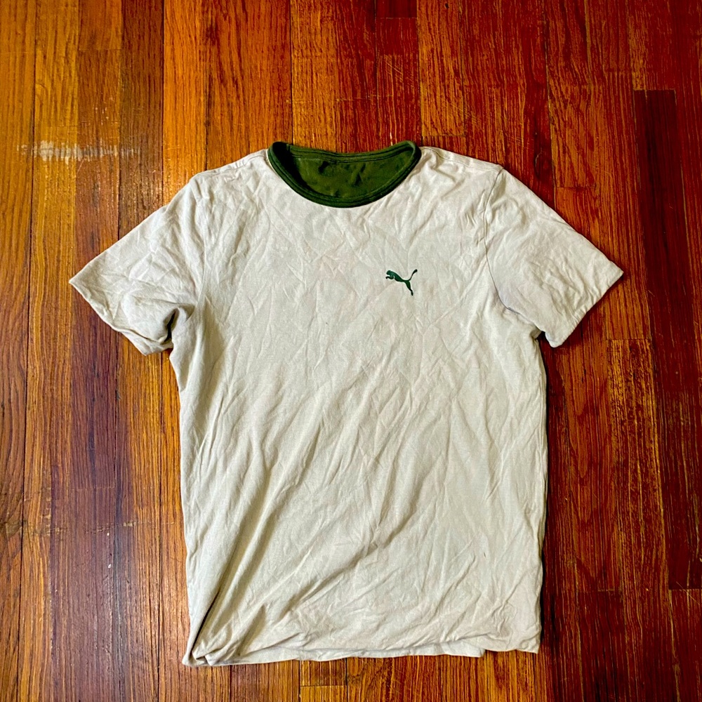 Puma Shirt Adult Medium Green Tan Reversible Casual Gym Cotton Mens